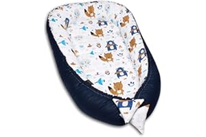 PaLulli Kuschelnest 2-seitig Babynest Babynestchen Baby Nest Nestchen Reisebett Wickelauflage Kuschelbett, Kokon Kokon für Babybett - Babys und Säuglinge, 100% Baumwolle Oeko TEX (Blau Bär)