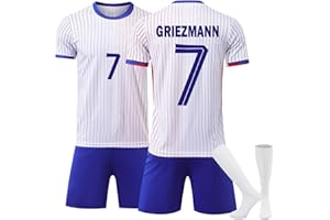 FTRGHNY Maillot Equipe de France Football 2024 2025 Nouveau Maillot de Foot Enfant et Homme,Ensemble foot Soccer Jersey 3 Pièces, Équipement Football Garçons/Adultes Entrainement T-Shirt et Short Chaussettes