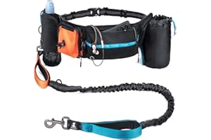 SparklyPets Active Waist Leash pour Promener Le Chien – Laisse Mains Libres – Complet avec Support de téléphone, Sac à déjections Canines Amovible, Pochette à friandises pour Chien et Porte-Bouteille