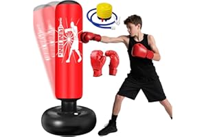 Ninonly Sac de Frappe Enfant 160cm avec Gants et Pompe Punching Ball Enfants pour Karaté Taekwondo Idéal pour Garçons et Filles de 3 à 12 Ans Punching Ball Bureau Parfait