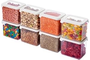 SmartStore genomskinliga förvaringsburkar, 0,8 l, set om 8 – Förvaringsburkar med lock, BPA-fri, tål maskindisk – Staplingsbara förvaringsburkar för köket – 12,5 x 9 x 10 cm