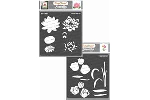 ‎CRAFTREAT CrafTreat Layered schablonen zum malen An leinwand, holz, papier kunst, wand, boden, scrapbooking Und bullet journal - 6X6 inches - 2pcs - wiederverwendbar diy lotus & tulip schablonen für handwerk