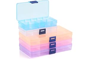 Naler 5 x pudełko do sortowania, wielokolorowe plastikowe pudełko, pudełko do przechowywania, 10/15 zmiennych przegródek