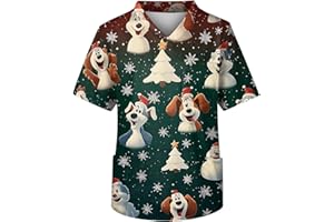 Splrit-MAN Christmas Scrubs Tops Nurse Men Medical Uniforms & Scrubs Short Sleeve V Neck Healthcare Beauty Tunics Print Cute Funny Workwear Healthcare Hospital Nursing Tops with Pockets