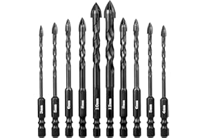 UBESTHS Fliesenbohrer 10 tlg.Glasbohrer Steinbohrer Bohrer Set mit Sechskantschaft Universalbohrer für Metall Ziegel Glas Kunststoff Holz