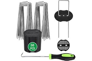 Mailfull Förpackning med 50 U-formade klamrar för täckduk och 50 brickor, trädgårdspinnar för camping, ogrässkyddande presenn