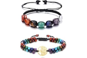 GEHECRST 7 Chakra Armband Edelstein Armbänder Natürliche Chakra Steine Yoga Armband Healing Reiki Energietherapie Glückbringen Edelstein für Damen Herren