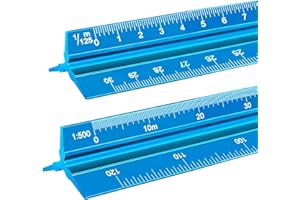 WHPAWH Metal Scale Ruler, 2Pcs 30cm Triangular Scale Rulers for Architects Engineers, Metric Ruler for 1:20, 1:25, 1:50, 1:75, 1:100, 1:125/1:100, 1:200, 1:250, 1:300, 1:400, 1:500(Blue)