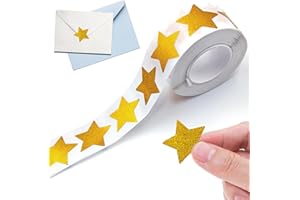 VDSOW Aufkleber Weihnachten Sterne, 500pcs Sticker Weihnachten Stern Gold Glitzer Effekt Selbstklebend, Goldene Sterne Weihnachtsaufkleber Rolle für Kinder Scrapbooking Grußkarten Geschenke zum Basteln