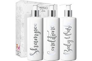 Print Maniacs 3 Set Mrs Hinch Inspired White Personalised Dispenser Pump Bottles Shampoo Conditioner Body Wash (Matt Silver)