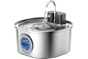 Voluas Fontaine à Eau en Acier Inoxydable pour Chats -Fontaine Sans Fil pour Animaux à Piles, 108oz/3,2L, Distributeur Automatique d'Eau pour Chiens avec Pompe Silencieuse, Facile à Nettoyer, Sans BPA