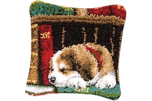 freneci Knüpfkissen zum selber knüpfen für Erwachsene und Kinder, Knüpfpackung Knüpfset Kissen 43x43cm - Muster zum Auswahl - Schlafender Hund