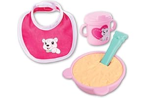 Simba New Born Baby magisches Fütterset, Teller mit Brei, magischer Löffel, Trinklernbecher und Lätzchen für 30-43cm Puppen, 4 Teile, ab 2 Jahren