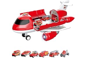 efaso Zabawka w kształcie samolotu XXL dla dzieci z zabawką, samochody/zabawka od 3 lat, samolot 40 cm, z metalu, światło/dźwięk i lampa wyrzutowa (straż pożarna – kolor: czerwony)