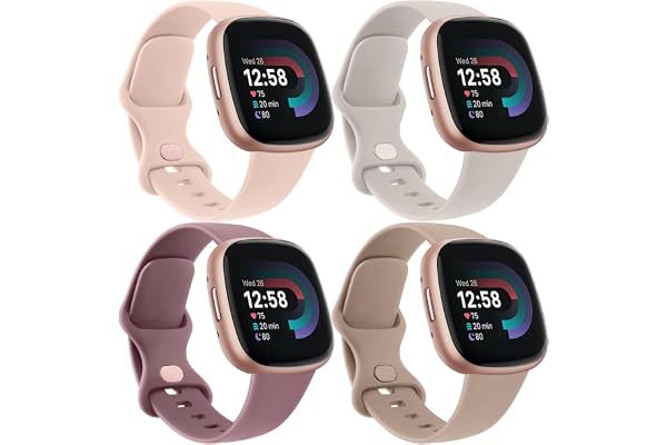 4 Pack Bracelets Compatibles avec Fitbit Versa 3/4 et Sense/Sense 2 - Bandes de Remplacement Sport Souples pour Femme et Homme (S, Pack F)