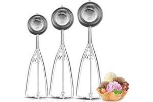 SOSAYET Eisportionierer Eislöffel, 3 Stück Edelstahl Cookie Scoop Set, Klein 4cm, Mittel 5cm, Groß 6cm, Keksportionierer Speiseeislöffel, Eiscremelöffel mit Auslöser für Obst Eiscreme Plätzchen Teig