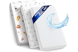 TOTSY BABY Sábanas Ajustables para Cochecito de bebé Juego de 3: 50x83 cm - 2 sábanas + 1 Protector de colchón Impermeable - Accesorios para Cuna de bebé y minicuna 50 x 83