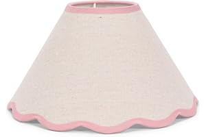 ValueLights | Small Natural Linen Tapered Light Shade with Pink Scallop Trim for Table Lamp | Lamp Shades, Home Décor & Improvement Essential | 275mm Shade Width