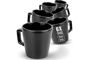 PURE LIVING INTERIOR DESIGN Ensemble de 6 Mugs Manhattan - Premium en Grès, Adaptés au Lave-vaisselle et au Micro-ondes - Tasses Noires Mattes - Élégants Mugs à Thé et Café - Collection Pure Living Urban Black Line
