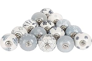 Shah Crafts. Ceramic Door Knobs,Grey and White Premium Quality Assorted Designs Handmade Vintage, Shabby Chic, Interior Furniture, Cabinet Cupboard Wardrobe Drawers Pulls Handles_(Pack of 20)
