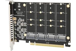 BANAPOY Tarjeta adaptadora PCIE Dual M.2, SSD NVMe M.2 de 4 Puertos a Lector convertidor de Disco Duro PCIE X16 M Key, Tarjeta de expansión Interna para PC de 4x32 Gbps de Velocidad Completa 3.0/4.0(ph44)