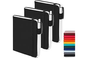 feela 3 Carnet de Notes de Poche A6 avec 3 Stylos Noirs, Page Lignée, Petit Carnet de Poche à Couverture Rigide avec Porte-Stylo, Bloc Note A6 pour Bureau Ecole pour Notes Plans, 9 x 14 cm, Noir