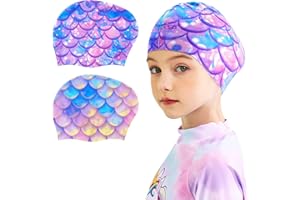 WAWSAM Lot de 2 Bonnets de Bain pour Enfants Bonnets de Bain en Silicone pour Filles Bonnets de Bain imperméables