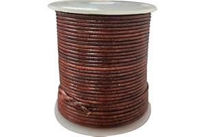 esnado - Cordon en cuir - Rond - Diamètre : 2 mm - Marron vieilli - Rouleau de 100 m