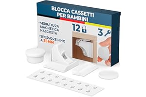 Hoffenbach Blocca Cassetti per Bambini, 12 Serrature + 3 Chiavi, Chiusura Magnetica per Cassetti e Ante, Sicurezza Mobili per Bambini – Bianco