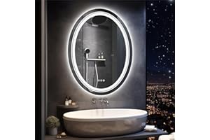 LUVODI Specchio LED da Bagno: Retroilluminato + Frontale Luce 50x70cm Specchio Ovale LED Luce per Bagno da Parete, 3 Pulsanti Touch, Dimmerabile, Antiappanamento, IP56, Orizzontale Verticale