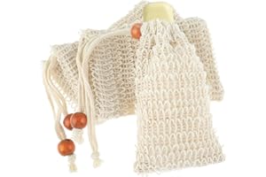 AHQiZFX Lot de 4 sacs à savon naturels, sacs à savon de voyage, sacs à savon pour savon solide, filet à savon en sisal, sac à savon en coton bio, sac à savon avec cordon de serrage, sac à savon, sac