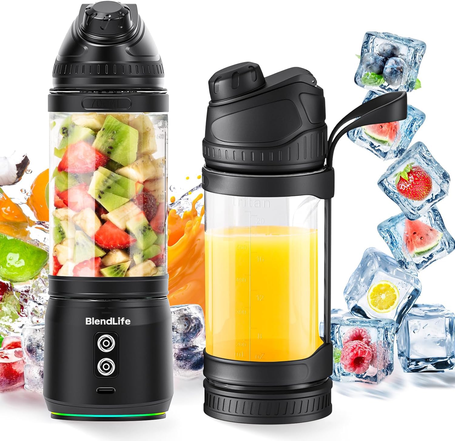 BlendLife Elite Portable Juicer Mixer Blender | 700ml Jar | Reverse Blend, 6000mAh Battery, Waterproof, Dual Modes, LED Lights, Strainer | Perfect for Juices, Smoothies, Shakes & Kitchen Use | Black