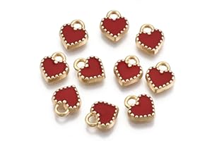 Cheriswelry 200 ciondoli in lega smaltati a forma di mini cuore rosso placcato oro chiaro in metallo per collane, bracciali, orecchini, gioielli fai da te