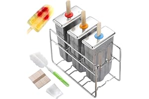 NIERBO 3stk Eisform Edelstahl Popsicle Formen Eis am Stiel Form Mulden Stieleisform Eis Edelstahlform spülmaschinenfest für Küche Erwachsene Schule Eis DIY Sommer, mit 50 Holzstiel+1 Bürste+3 Eisbeutel1