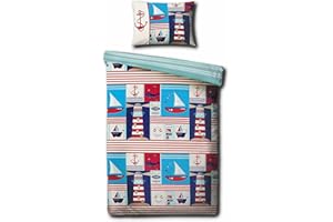 STYLES4HOMES Ships & Boats Toddler Junior Bed Blue Reversible Duvet Cover & Pillowcase Set 120cm x 150cm