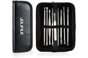 JOLIFILE Extracteur Point Noir Extraction de Acné,9 pièces Ensemble d'outils, Acné Tire Comédons Extracteur Professional Pince à épiler, Pimple Extractor, Boutons d'Acné (9pièces)