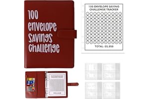 PALMCEE 100 Envelope Saving Challenge, A5 Libro Del Risparmio, Pianificatore di Budget, Budget Binder per Risparmia il Denaro Challenge, Quaderno Risparmio Soldi Risparmio Facile e divertente €5,050 (Marrone)