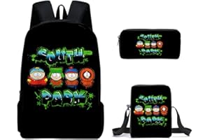 CLYQUE South Park Backpack, 3pcs Set Anime South Park Canvas Backpack, School Bag Shoulder Bag Pencil Case, Cute Daypack Casual Laptop Bag Xmas Gift for Teens Boys Girls
