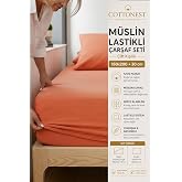 M&uuml;slin &Ccedil;ift Kişilik Lastikli &Ccedil;arşaf Seti 160 x 200 cm Battal Boy%100 Pamuk