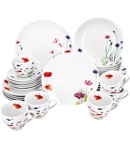 MamboCat Service De Table 30 Pièces Variant Blümchen En Porcelaine Pour 6 Personnes - Fleurs Colorées