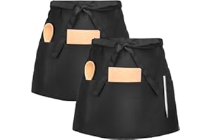 Auidy 6TXD 2 Pezzi Nero Cotone Grembiuli, Mezzo Grembiuli da Cucina, Nero Grembiuli Chef Grembiule Cucina Cuocere Grembiuli, Grembiule Corto per Bistrot Bar Ristorante, Uomo Donna