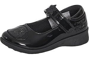 Disney Scarpe da scuola per bambine di Frozen, Anna Elsa, colore nero, con suola resistente, cinturino facile da fissare