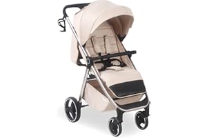 My Babiie MB160 Pushchair – from Birth to 4 Years (22kg), 4-Wheel Suspension, Large Basket, XL Canopy, Foldable, Compact, Stroller with Footmuff, Cup Holder, Rain Cover – Oatmeal