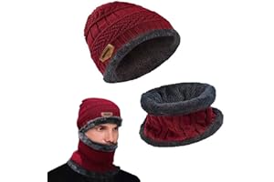 May Huang Wintermütze, Beanie Mütze und Schlauchschal, mit Fleecefutter Mütze Schal Sets, Wolle Strickmütze Wintermütze und Loop Schal für Herren und Damen