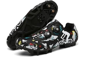 RHSMQ Zapatillas De Ciclismo Para Hombre, Al Aire Libre Spd Mtb Deportes Autobloqueo Bicicleta De Carretera Zapatos Deportivos Carreras Zapatos De Bicicleta Para Mujer Férula Plana Montaña(36, Black MTB)