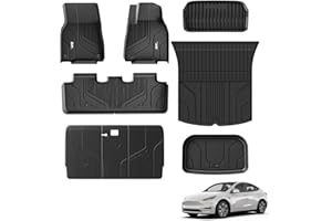 3W 9 Piece Set Floor Mats & Boot Liner & Seat Back Cover Fit for Tesla Model Y 2021-2024, All Weather Dog Friendly TPE Car Mats Anti-slip Heavy Duty Tesla Accessories (Not for Model Y Juniper)