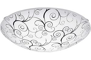 EGLO Margitta 1 LED Ceiling Light, 1 Bulb, Classic Living Room Lamp, Metal in White and Glass in Clear, Black, Bedroom Lamp, LED Hallway Lamp, Warm White, Diameter 31.5 cm