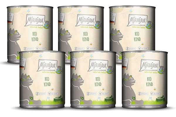 MjAMjAM - Nourriture Humide Premium pour Chats - naturellement délicieux - Bio Bœuf, Paquet de 6 (6 x 800g), sans céréales avec Extra Viande