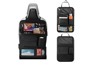 Vexillic Organisateur Voiture Enfant avec Plateau, Protection Siege Voiture Rangement Auto avec Poches Accessoire Interieur de Voyage pour Jouets Bouteilles Tablette- Noir