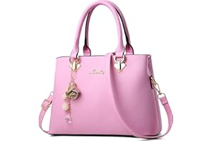 DEEVORCA Classico Donna Borsa a Mano Elegante Borsa a Tracolla con Campane Appese Ornamenti di Moda Borsa Messenger per Shopper Viaggio Lavoro PU Pelle Donna Tote Borse a Spalla Rosa